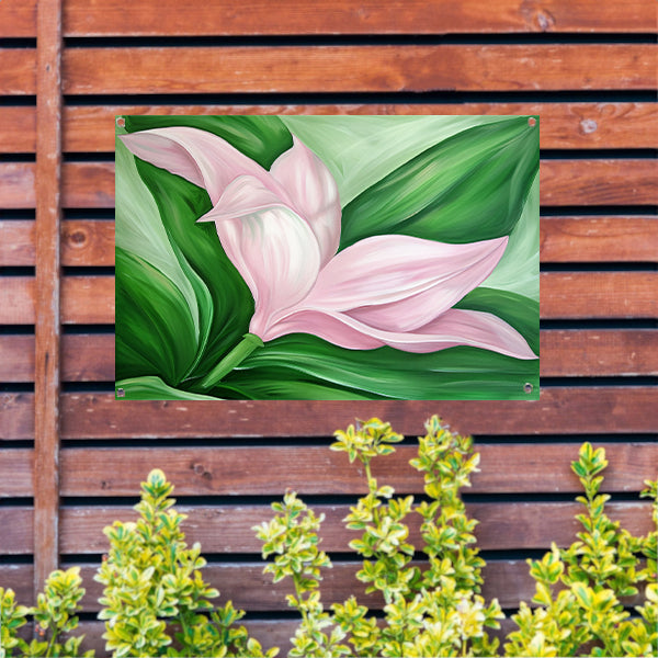 Abstracte tulpenkunst met groene bladeren tuinposter