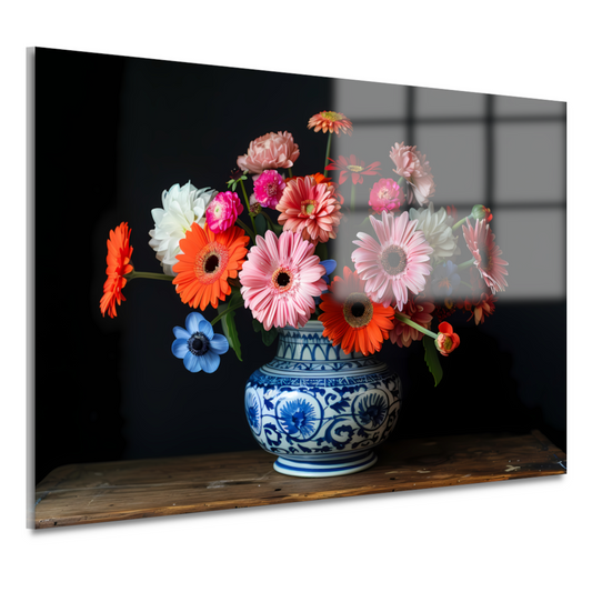 Uitgebreide collectie bloemen in een decoratieve vaas acrylglas