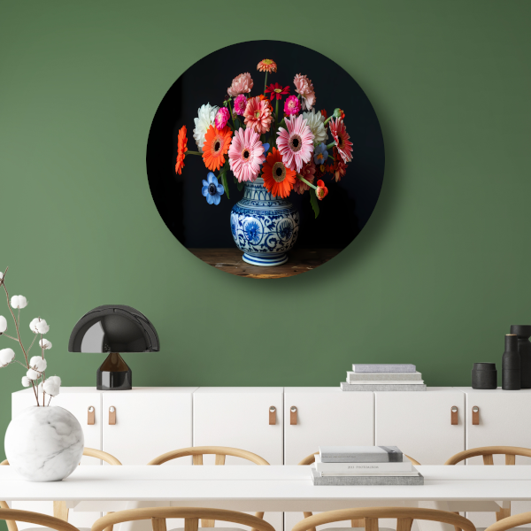 Uitgebreide collectie bloemen in een decoratieve vaas forex muurcirkel