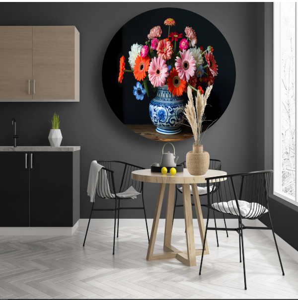 Uitgebreide collectie bloemen in een decoratieve vaas forex muurcirkel