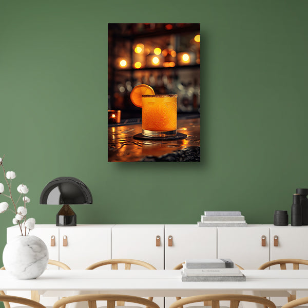 Gouden cocktail met citroenschijfje canvas met baklijst