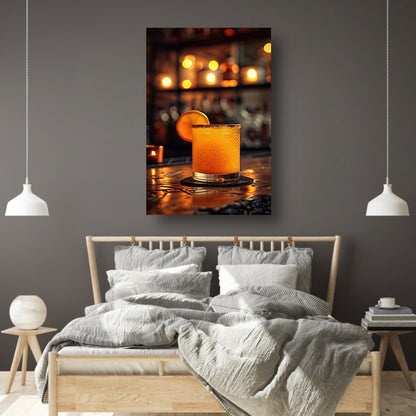 Gouden cocktail met citroenschijfje canvas met baklijst