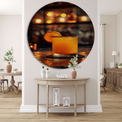 Gouden cocktail met citroenschijfje aluminium muurcirkel