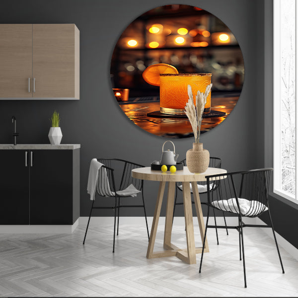 Gouden cocktail met citroenschijfje aluminium muurcirkel