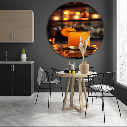 Gouden cocktail met citroenschijfje aluminium muurcirkel