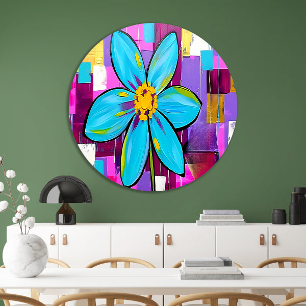 Kleurrijke bloem op abstracte achtergrond aluminium muurcirkel