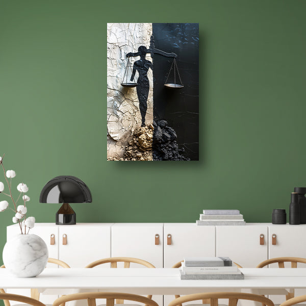Abstract Justitia tussen Vervallen Muren canvas met baklijst