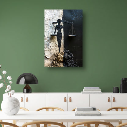 Abstract Justitia tussen Vervallen Muren canvas met baklijst