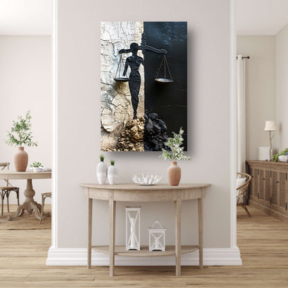 Abstract Justitia tussen Vervallen Muren canvas met baklijst
