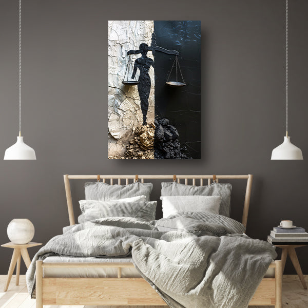 Abstract Justitia tussen Vervallen Muren canvas met baklijst
