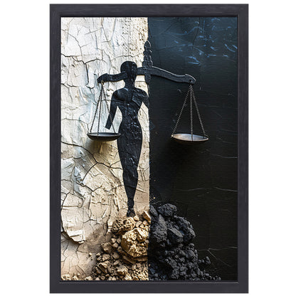 Abstract Justitia tussen Vervallen Muren canvas met baklijst