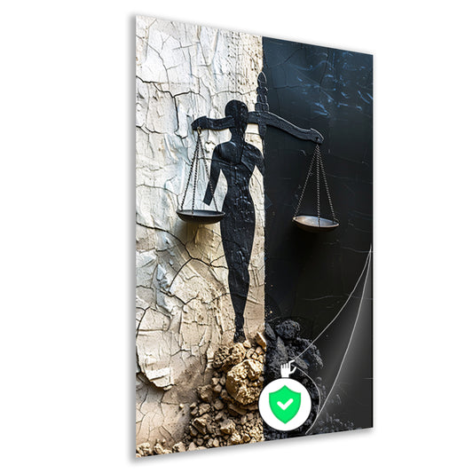Abstract Justitia tussen Vervallen Muren poster