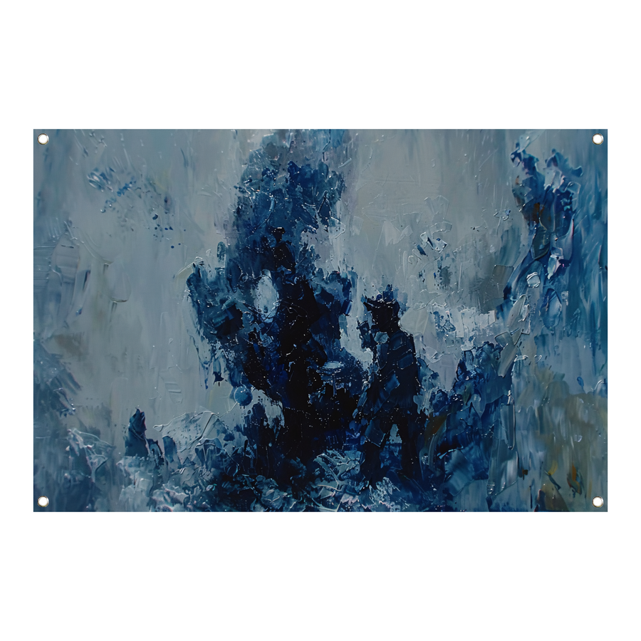 Blauwe lijnen compositie tuinposter