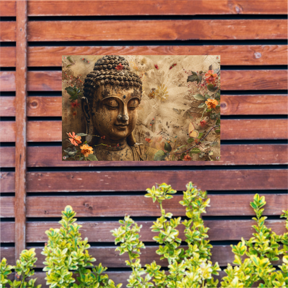 Boeddha in Sereniteit met Bloemenpracht tuinposter