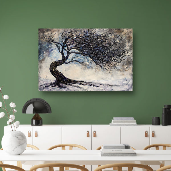 Dynamische abstracte winterboom met sneeuw poster