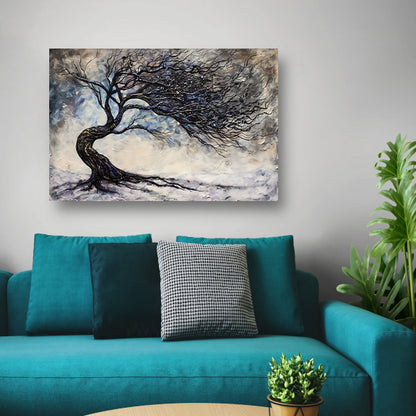 Dynamische abstracte winterboom met sneeuw canvas