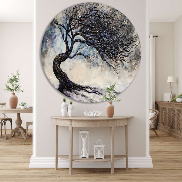 Dynamische abstracte winterboom met sneeuw forex muurcirkel