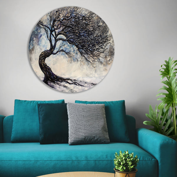 Dynamische abstracte winterboom met sneeuw forex muurcirkel