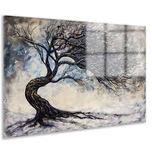 Dynamische abstracte winterboom met sneeuw acrylglas