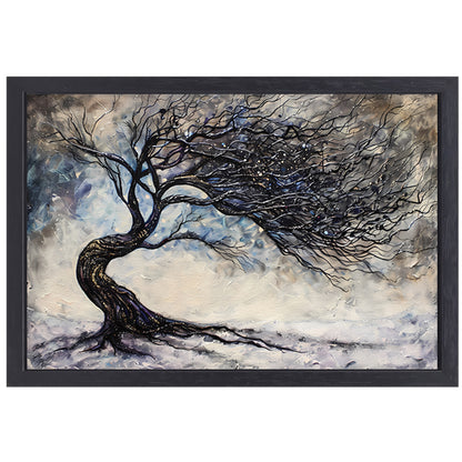 Dynamische abstracte winterboom met sneeuw canvas met baklijst