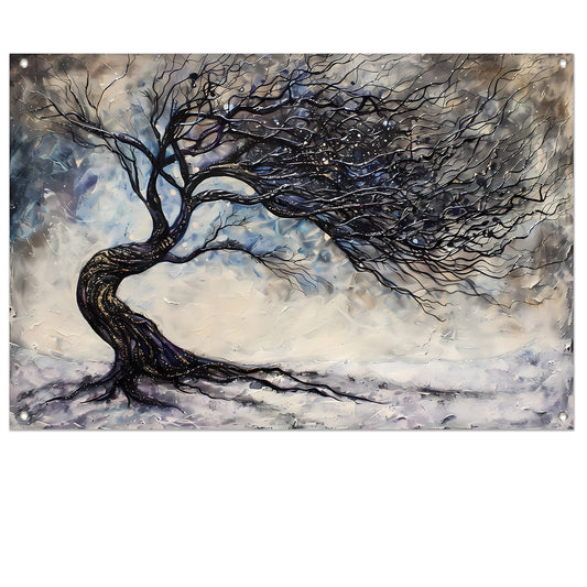 Dynamische abstracte winterboom met sneeuw tuinposter