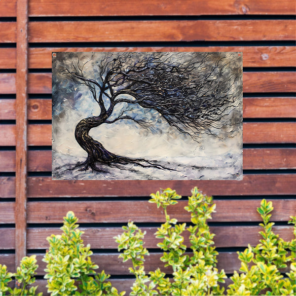 Dynamische abstracte winterboom met sneeuw tuinposter