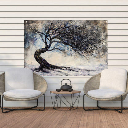 Dynamische abstracte winterboom met sneeuw tuinposter
