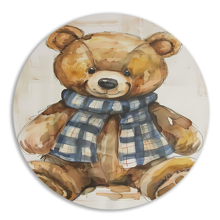 Aquarel  van een teddybeer met sjaal forex muurcirkel