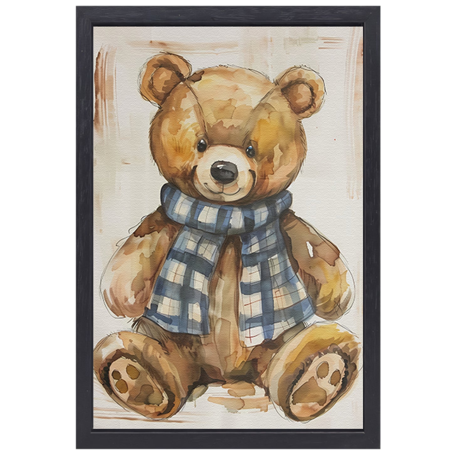 Aquarel  van een teddybeer met sjaal canvas met baklijst