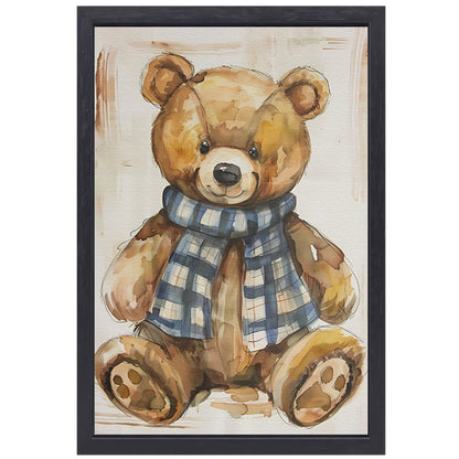 Aquarel  van een teddybeer met sjaal canvas met baklijst