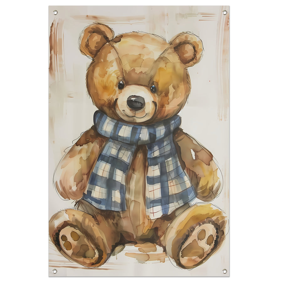 Aquarel  van een teddybeer met sjaal tuinposter