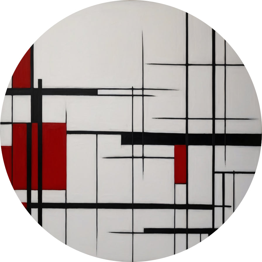 Geometrische Harmonie in Rood, Zwart en Wit aluminium muurcirkel