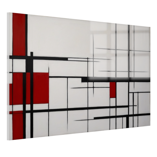 Geometrische Harmonie in Rood, Zwart en Wit acrylglas
