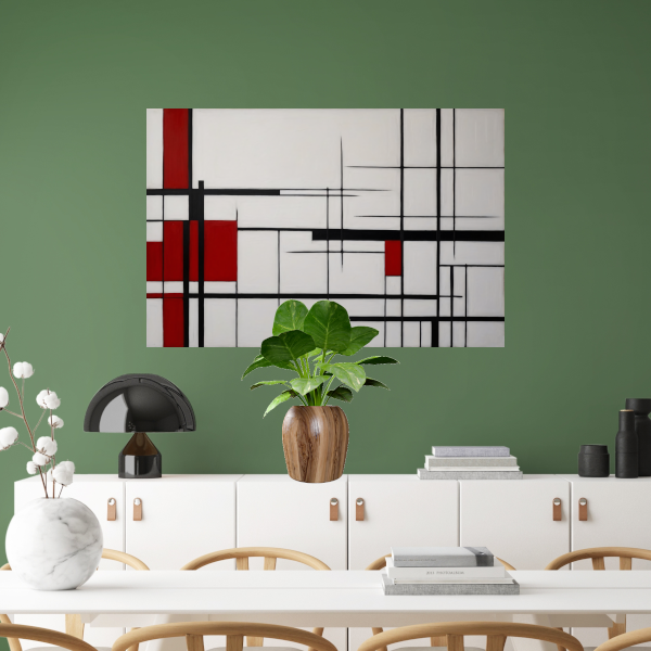 Geometrische Harmonie in Rood, Zwart en Wit poster