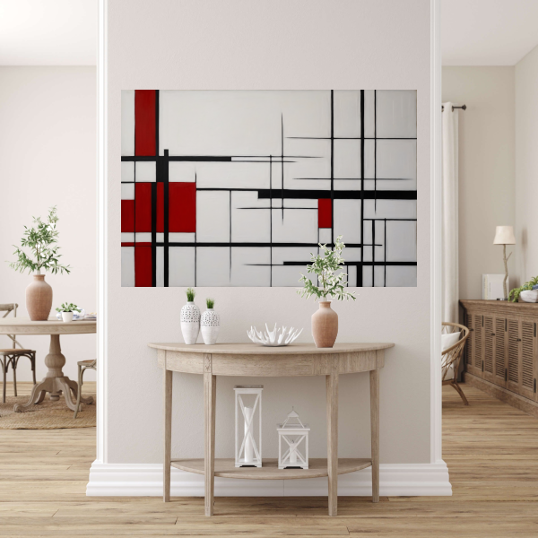 Geometrische Harmonie in Rood, Zwart en Wit poster