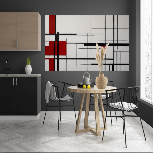 Geometrische Harmonie in Rood, Zwart en Wit poster