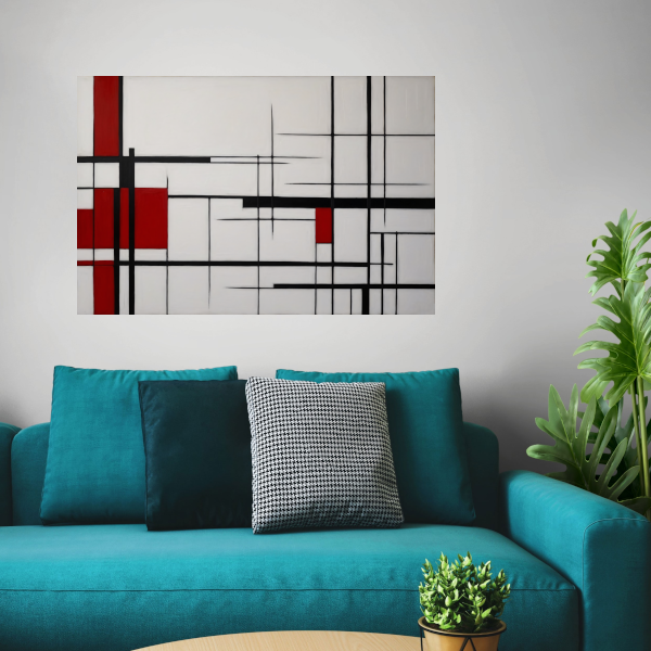 Geometrische Harmonie in Rood, Zwart en Wit poster