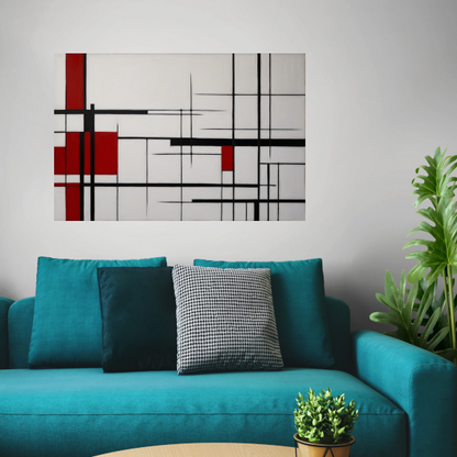 Geometrische Harmonie in Rood, Zwart en Wit poster