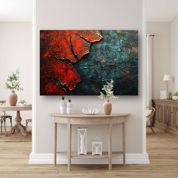 Blauw-Rood Abstract Expressie canvas met baklijst