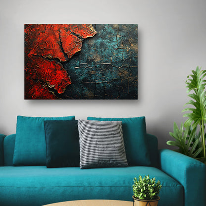 Blauw-Rood Abstract Expressie canvas met baklijst