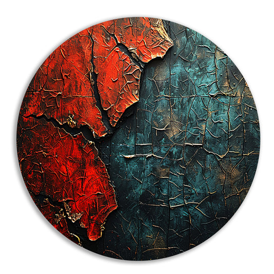 Blauw-Rood Abstract Expressie aluminium muurcirkel