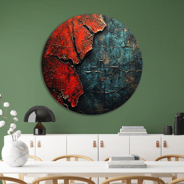 Blauw-Rood Abstract Expressie aluminium muurcirkel