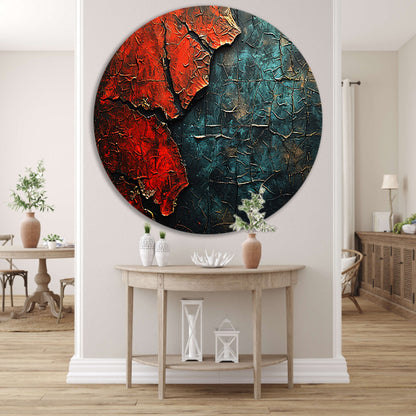 Blauw-Rood Abstract Expressie aluminium muurcirkel