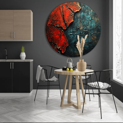 Blauw-Rood Abstract Expressie aluminium muurcirkel