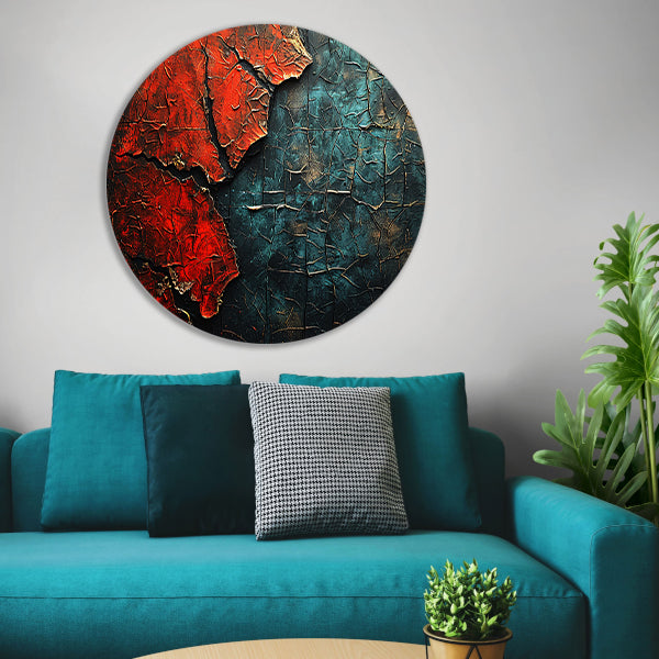 Blauw-Rood Abstract Expressie aluminium muurcirkel