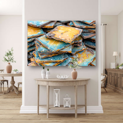 Verweerde tegels met kleurrijk patroon en textuur canvas