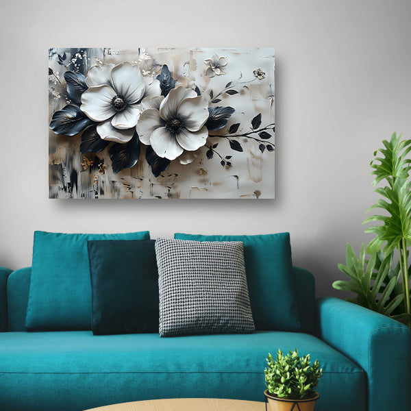 Abstract minimalistisch bloemenontwerp in zwart-wit poster