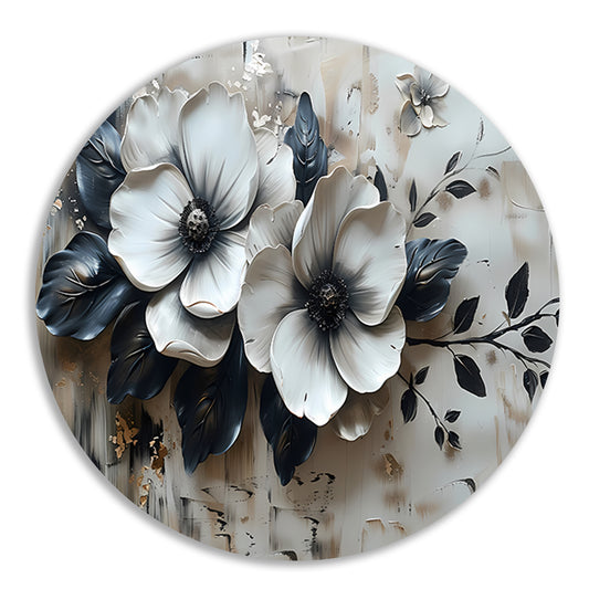 Abstract minimalistisch bloemenontwerp in zwart-wit forex muurcirkel