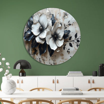 Abstract minimalistisch bloemenontwerp in zwart-wit forex muurcirkel