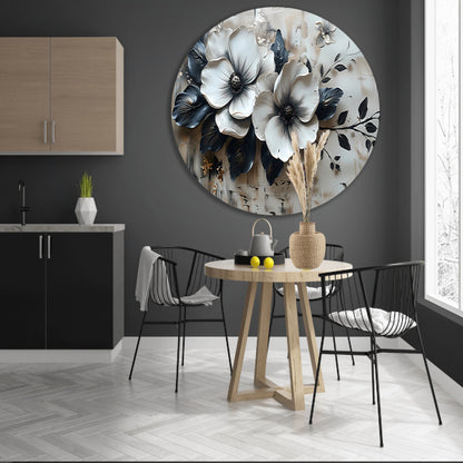 Abstract minimalistisch bloemenontwerp in zwart-wit forex muurcirkel